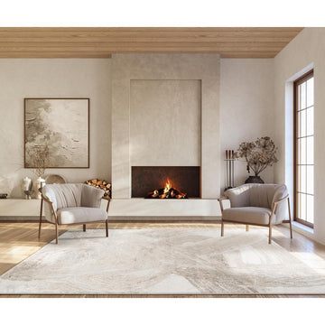 Elysium Expression ELY02 Modern Abstract Distressed Metallic Shimmer Soft Textured Velvet Touch Polyblend Low Profile Short Pile Pearl White/Warm Beige/Taupe/Ivory/Champagne Gold Rug-Desire Rugs-Rug Love - The Most Loved Rug Store
